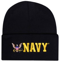 Black Offically Licensed US USN Navy Eagle Embroidered Beanie Cap Stocking Hat M - £12.40 GBP