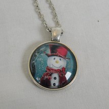 Snowman Red Hat Scarf Winter Xmas Silver Tone Cabochon Pendant Chain Necklace Rd - £2.39 GBP