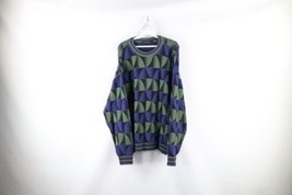Vintage 90s Coogi Style Mens Medium Baggy Fit Wool Blend Knit Crewneck Sweater - £46.35 GBP