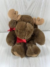 Dakin small vintage plush moose red ribbon bow 1993 Renee Posner - £7.89 GBP