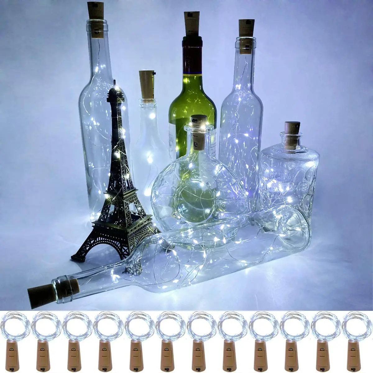 2M 20 LED Wine Cork LED Lighting St Christmas Decor Wine Jar Bottle Lights Batte - £125.89 GBP