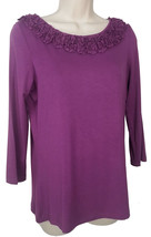 Charter Club Womens Embellished Shirt S Small Soutache 3/4 Sleeve Purple... - $17.83