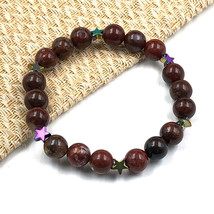 Natural Poppy Jasper &amp; Hematite 8 mm Bead 7.5&quot; Stretch Bracelet SSB-82 - £9.46 GBP