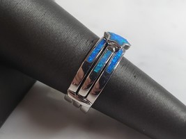 Womens Sterling Silver Modernist Blue Opal Star Ring 6.8g E4126 - £35.60 GBP