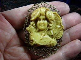 (CM161-2) Smiling Woman Gibson Girl Cameo Pin Pendant Jewelry Brooch Necklace - £25.72 GBP
