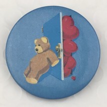 Teddy Bear With Hearts Behind Door Vintage Pin Button Pin-back - £8.21 GBP