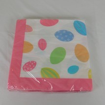 Easter Party Paper Napkins 16 Per Pack Pink Border Colored Eggs Vintage ... - $7.85