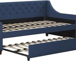 Her Majesty Upholstered Daybed With Trundle, Twin Size Frame, Blue Linen - $568.99