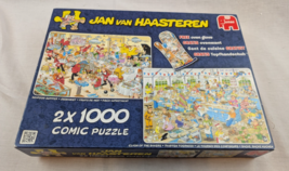 2 pk JUMBO Jan Van Haasteren 1000 pc Puzzles SEAFOOD SUPPER, CLASH OF TH... - $29.69