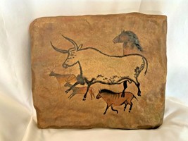 Bradford Exchange The Dawn of Man Running Bison and Deer Stone Tile Wall Plaque - $35.00