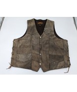 Vintage Unik Brown Leather Lace Up Sides Snap Biker Vest Pocket Men&#39;s Si... - £27.08 GBP