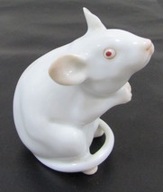 Herend Hungary Solid White Mouse with Red Eye Figurine Signed to Base - $98.01