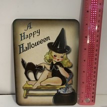 Halloween Decor VINTAGE STYLE Die Cut Sexy Witch &amp; Cat 5 X 7” - $4.94
