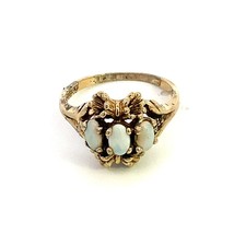 Vintage Signed Sterling Vermeil Facet Three Stone Opal Floral Ring size ... - $38.61