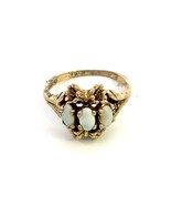 Vintage Signed Sterling Vermeil Facet Three Stone Opal Floral Ring size ... - £30.36 GBP