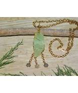 Green Calcite Dogtooth Crystal Pendant Necklace for Heart Chakra Harmony... - $38.27 CAD