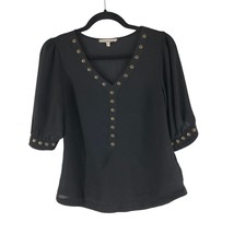 41 Hawthorn Womens Top Semi Sheer Studded V Neck 3/4 Sleeve Black XS - £4.74 GBP