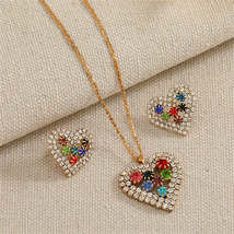 Red Crystal &amp; Cubic Zirconia Heart Pendant Necklace Set - £11.98 GBP