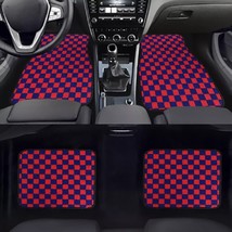 4PCS UNIVERSAL CHECKERED RED/BLUE Racing Fabric Car Floor Mats Interior ... - £43.06 GBP