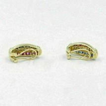 2Ct Rund Blauer Saphir &amp; Rubin Künstlicher Diamant Ohrringe 14K Gelb Vergoldet - £108.27 GBP