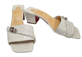 CHRISTIAN LOUBOUTIN White Calfskin Crocodile Embossed Lock Art 55 Slides... - $349.99