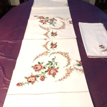Belcrest Creation Embroidered Tablecloth and Napkins 13 piece set Spring Floral - £117.33 GBP