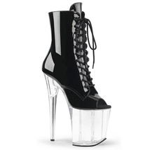 PLEASER FLAM1021/B/C Sexy 8&quot; Heel Black &amp; Clear Platform Peep Toe Ankle Boots - £77.47 GBP