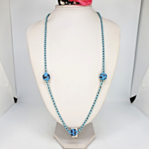 Vintage Blue Venetian  Glass Choker Murano Art Glass Beaded Necklace - £35.46 GBP