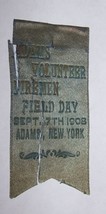 1908 VINTAGE ADAMS NY FIRE DEPT VOLUNTEER FIREMAN RIBBON - £19.77 GBP