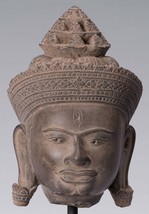 Antique Banteay Srei Style Khmer Stone Shiva Statue Head - Destroyer - 31cm/12&quot; - £1,421.56 GBP