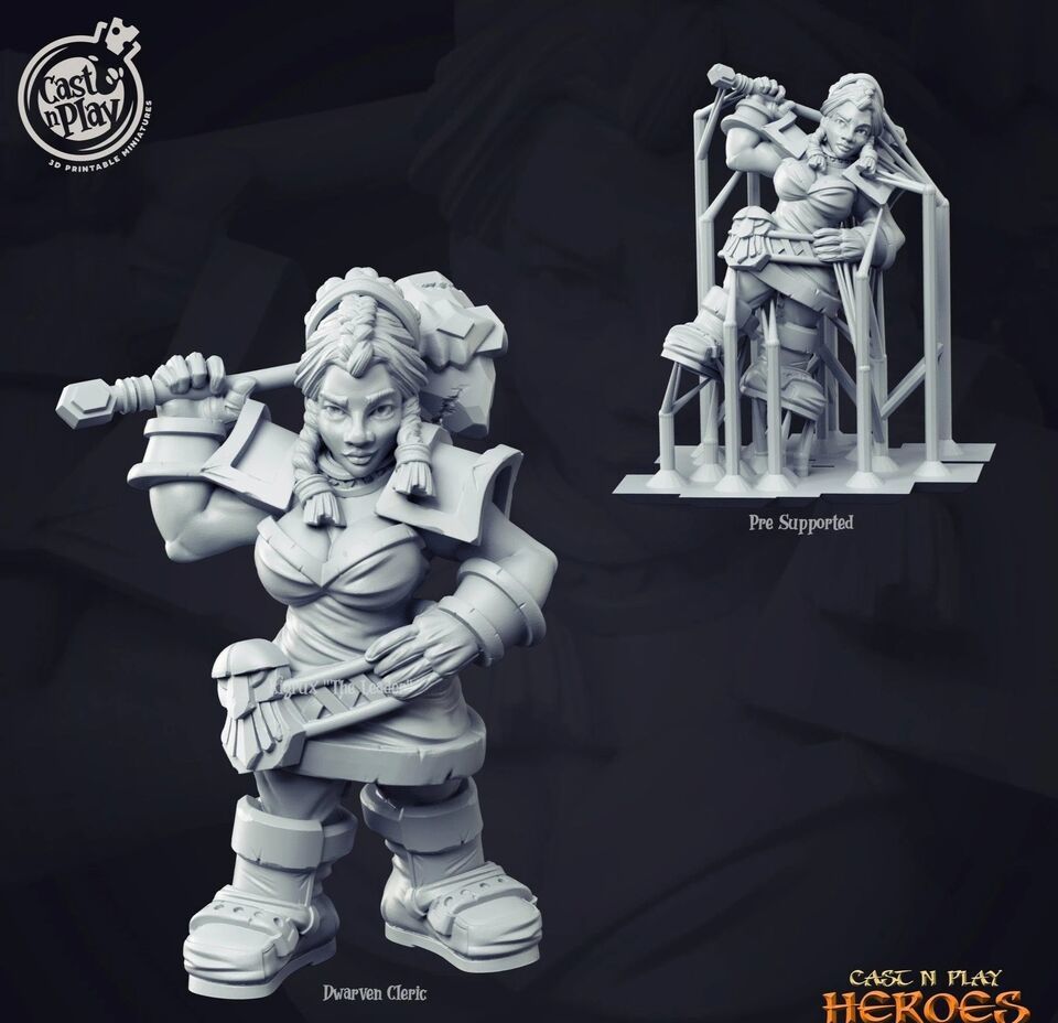 3D Printed Cast n Play Dwarven Female Cleric 28mm 32mm D&amp;D - $7.82+