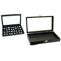 Glass Lid Faux Leather Jewelry Display Cases W/ 32 Slot Flocked Insert Kit 3 Pcs - £37.79 GBP