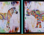 24" X 44" Panel Zebra Elephant Animals Colorful Zoo Fabric Panel D693.51 - $9.97