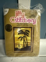 Vintage Jiffy Stitchery Kit 5&quot; X 7&quot; Sunset Palms By Donna Kooler #831 *Open - £11.67 GBP