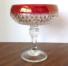 Indiana Glass Diamond Point Ruby Compote Pedestal Candy Bowl Dish Depression - £17.17 GBP