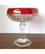 Indiana Glass Diamond Point Ruby Compote Pedestal Candy Bowl Dish Depres... - $29.92 CAD