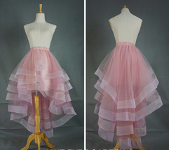 Pink High Low Tulle Skirt Outfit Women Plus Size Ruffle Layered Tulle Skirt image 3