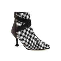 Big Plus Oversize 48 Short Boots Women Houndstooth Plaid Checkered Booties Woman - £55.81 GBP