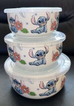 3 Disney Tropical Lilo &amp; STITCH Ceramic Food Storage Bowls Containers w/... - £51.92 GBP