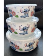 3 Disney Tropical Lilo &amp; STITCH Ceramic Food Storage Bowls Containers w/... - £50.90 GBP
