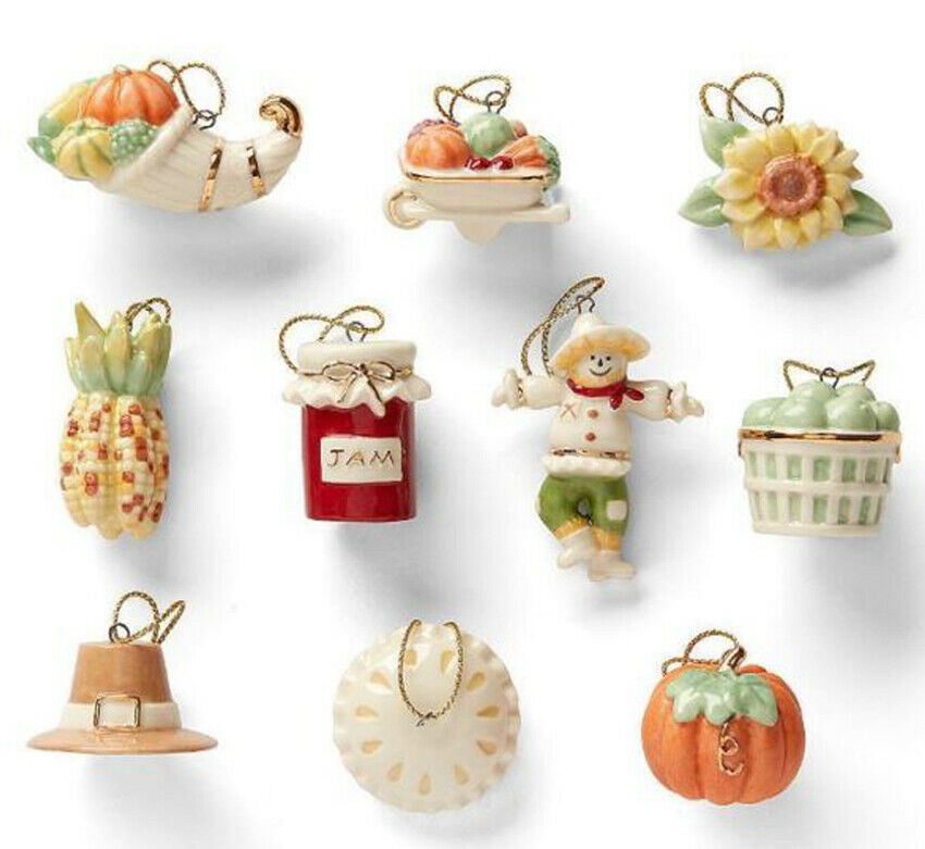 Primary image for Lenox Autumn Favorites 10 Piece Mini Ornament Set Thanksgiving New (No Tree)