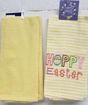 2 Different Cotton Tea Towels (15&quot;x25&quot;) Easter,Colorful Hoppy Easter &amp; Yellow - £11.86 GBP
