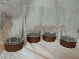 4 Arcoroc France Coppercraft Guild Glasses Copper Coaster Tumblers MCM - $32.71