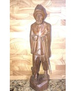 Vintage Hand Carved Wood Man Figure With Stick Folk Art - $32.52 CAD