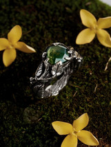 Moss Agate Ring Boho Nature Ring Leaf Ring Women May Birthstone Sterling Silver - £119.87 GBP