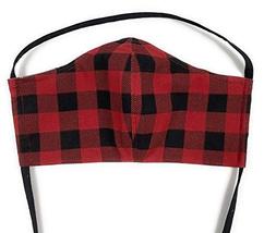 Red Black Check Plaid Tartan face mask, Uniform Work Job, 100% cotton cloth trip - £13.27 GBP