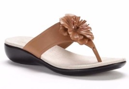 Flower Power Sandal Ginny Tan Flip Flops Thongs Croft &amp; Barrow $45 Size8 Womens - £19.76 GBP
