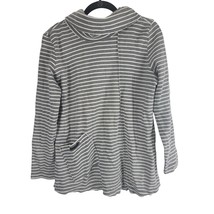 Soft Surroundings Cowl Neck Sweatshirt L Womens Long Sleeve Grey White Striped - £17.58 GBP