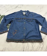 Venezia Womens Vintage Denim Shirt Jacket Size L Ribbon Embroidered 90s ... - $50.08 CAD