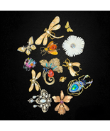 Lot of vintage enamel and rhinestone brooches, Floral, Beetles, butterfl... - £117.33 GBP